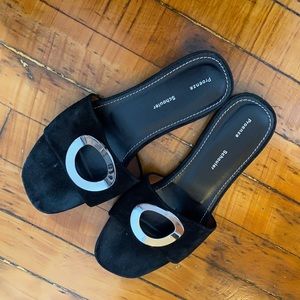 Proenza Schouler Flat Black Sandals With Metal Detail